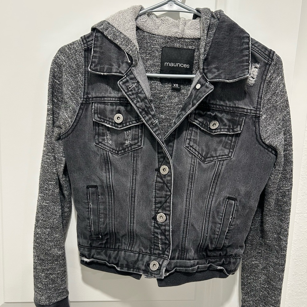 Maurices Black Denim Jacket with Gray Sleeves